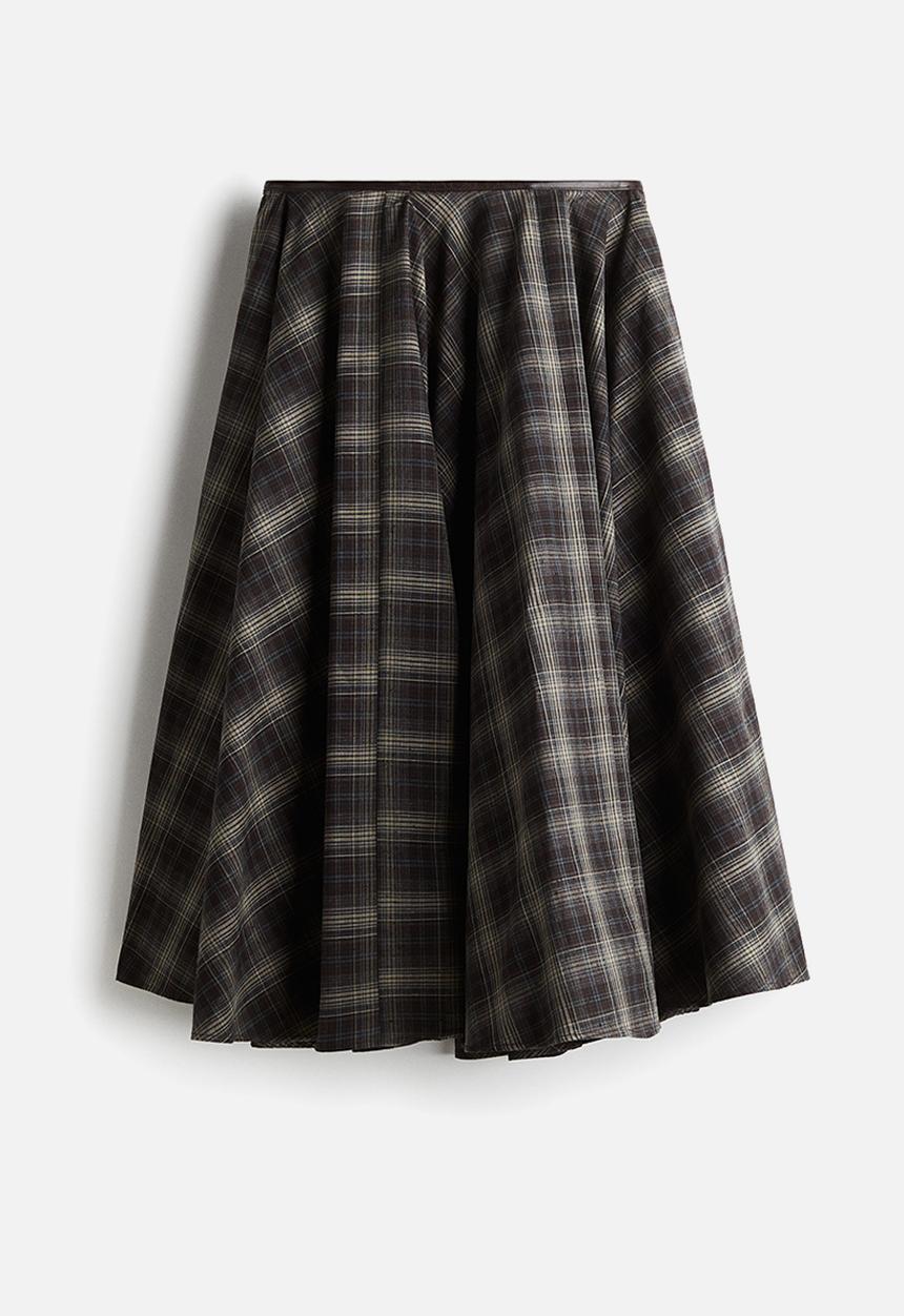 H&M - Circular cotton skirt - dark grey checked