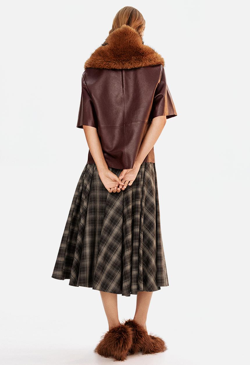 H&M - Circular cotton skirt - dark grey checked
