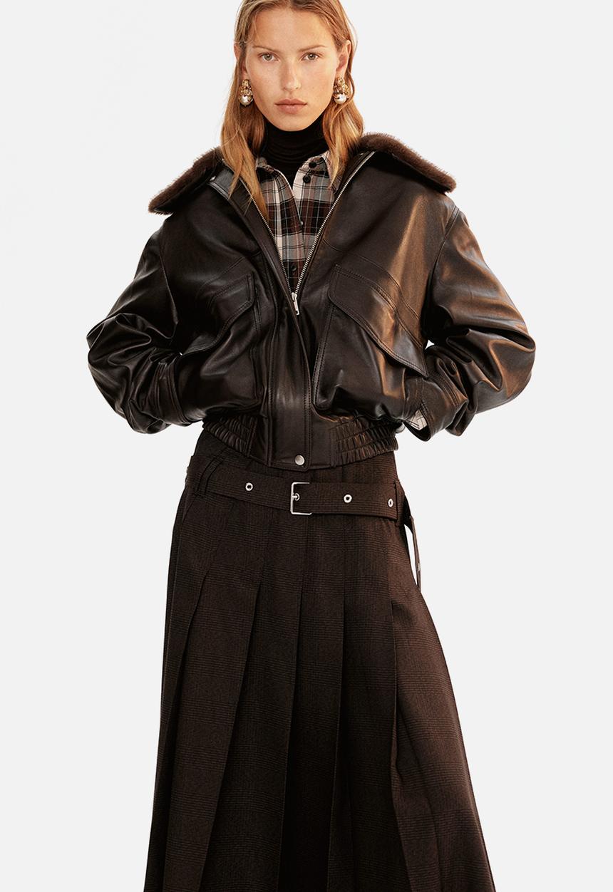 H&M - Belted pleated skirt - dark brown 