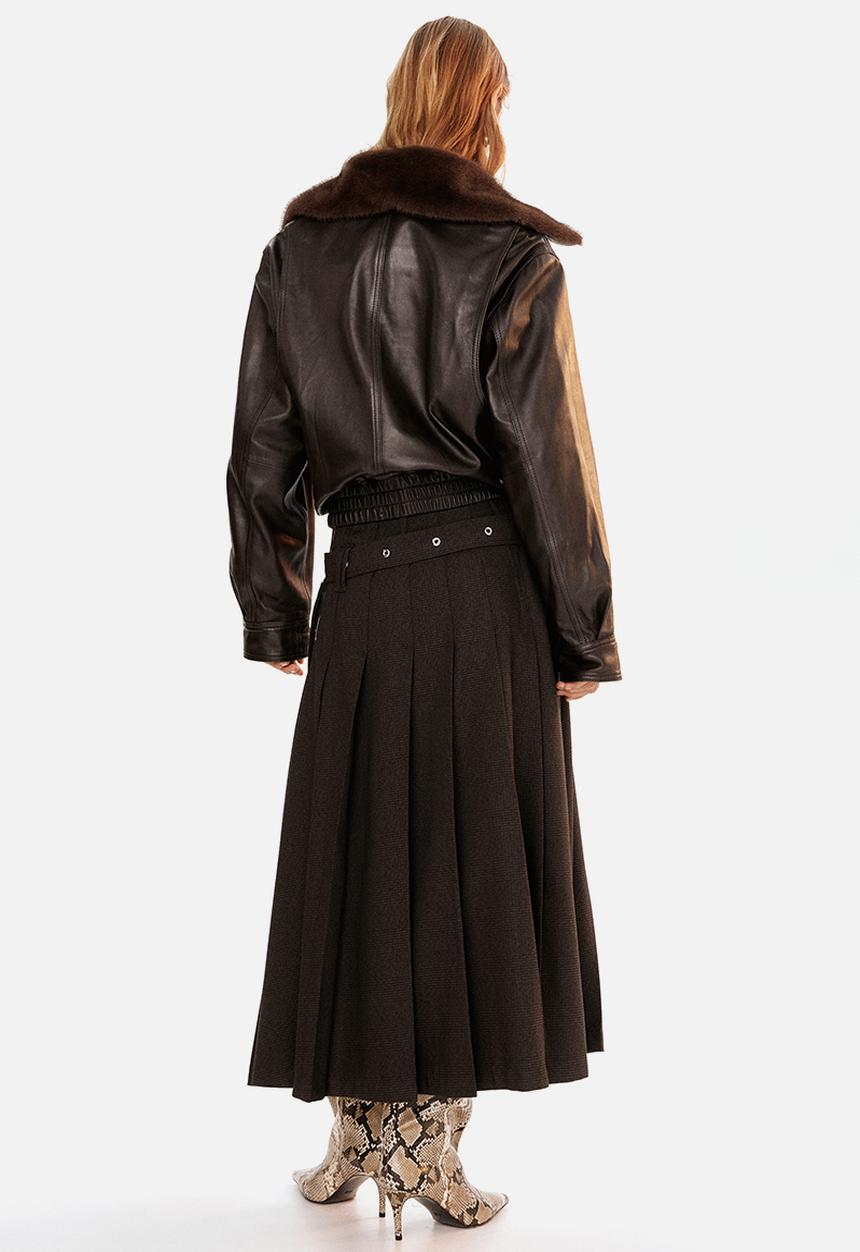 H&M - Belted pleated skirt - dark brown 