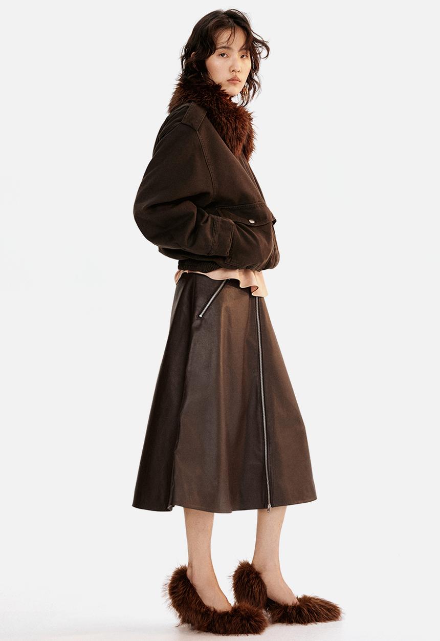 H&M - Coated a-line skirt - dark brown