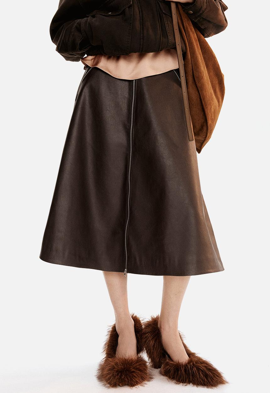 H&M - Coated a-line skirt - dark brown