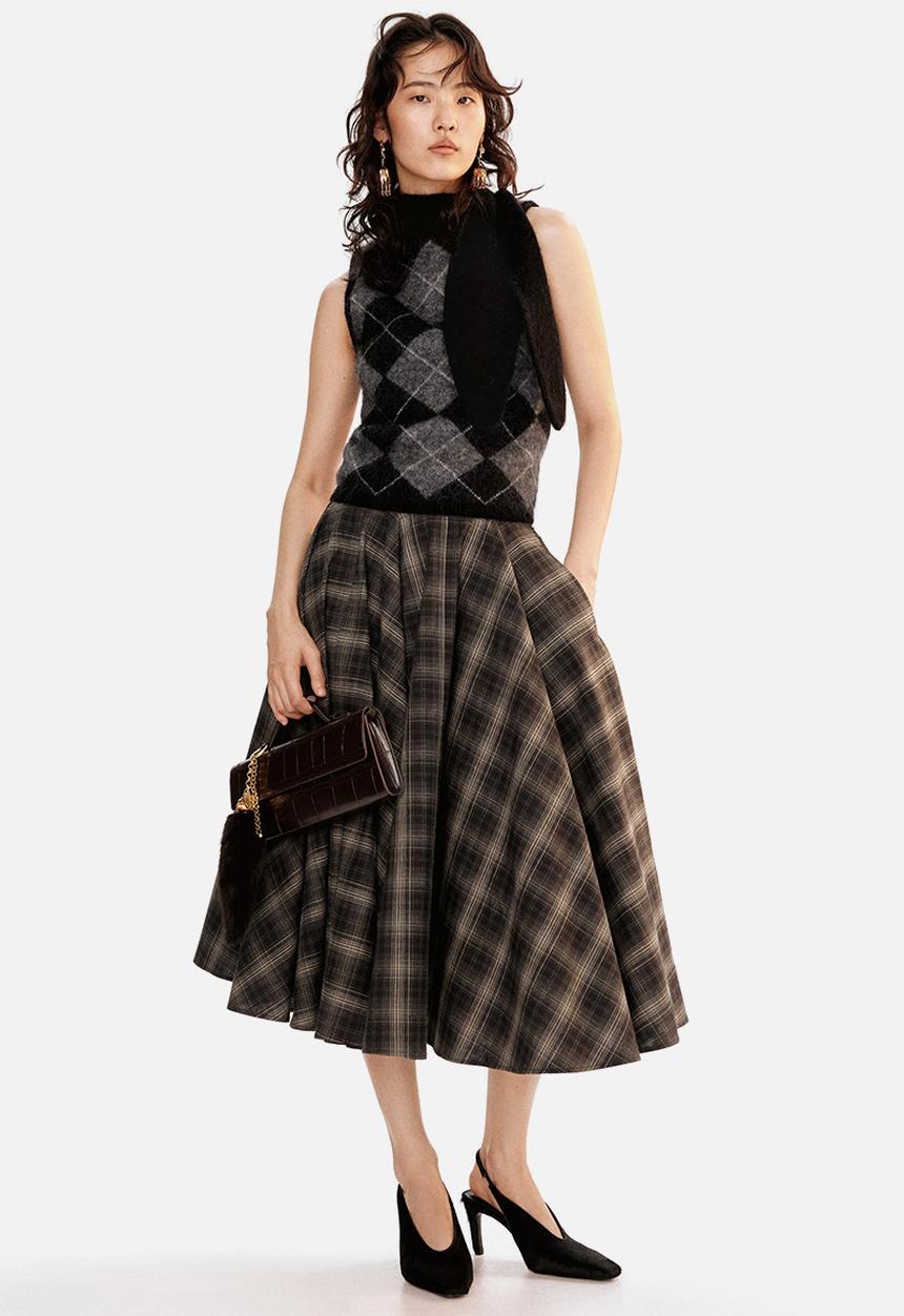 H&M - Mohair-blend scarf-collar top - grey argyle pattern