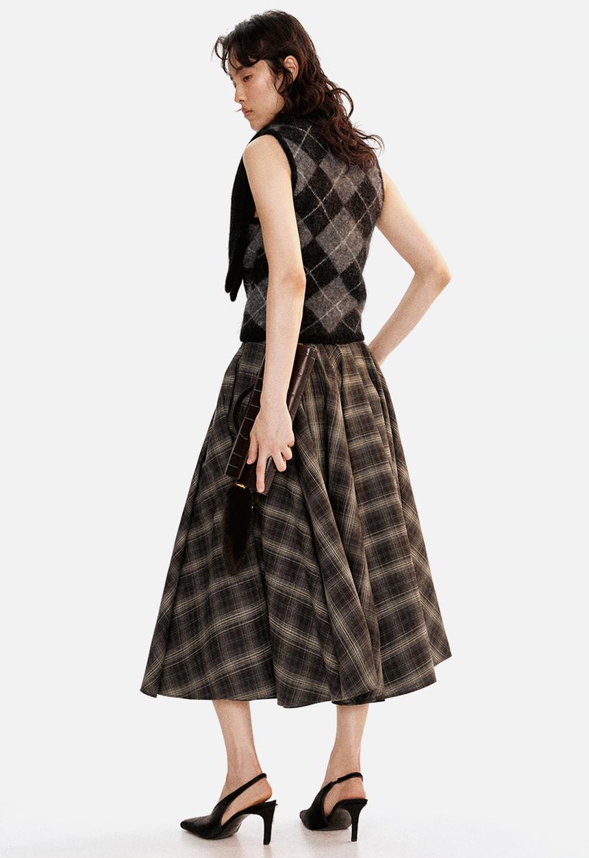 H&M - Mohair-blend scarf-collar top - grey argyle pattern