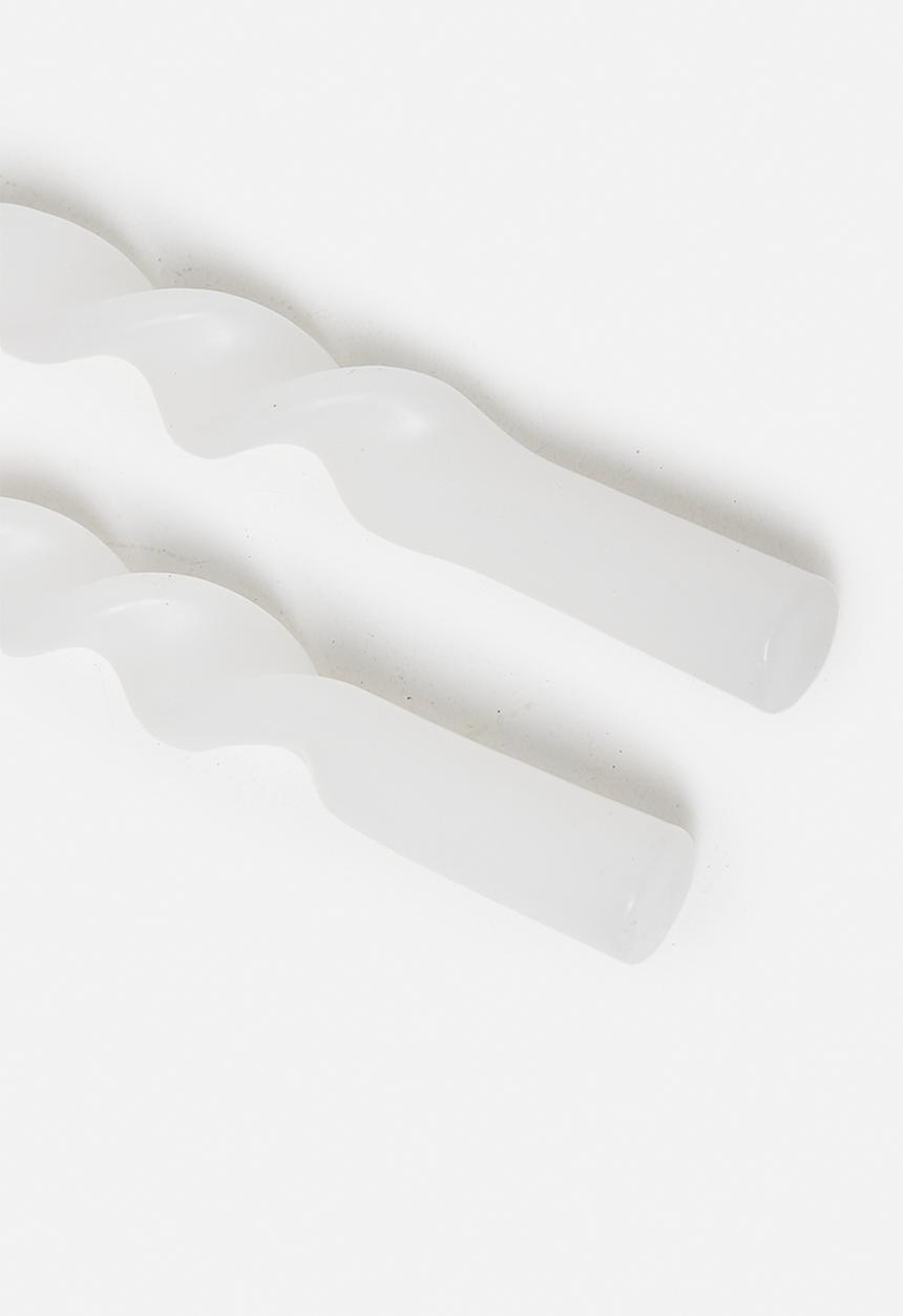 H&S - Twisted Candle Set of 2 - White