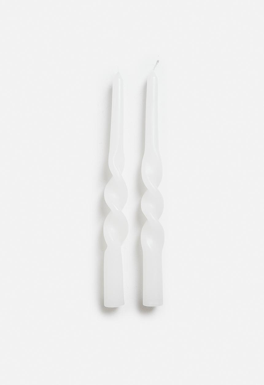 H&S - Twisted Candle Set of 2 - White