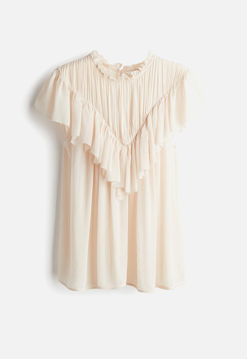 H&M - Flounced viscose blouse - light beige