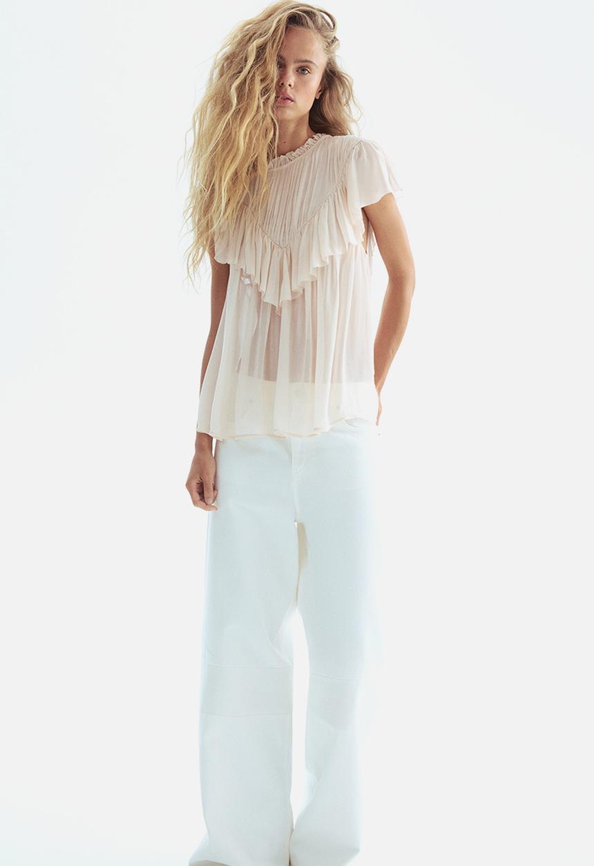 H&M - Flounced viscose blouse - light beige