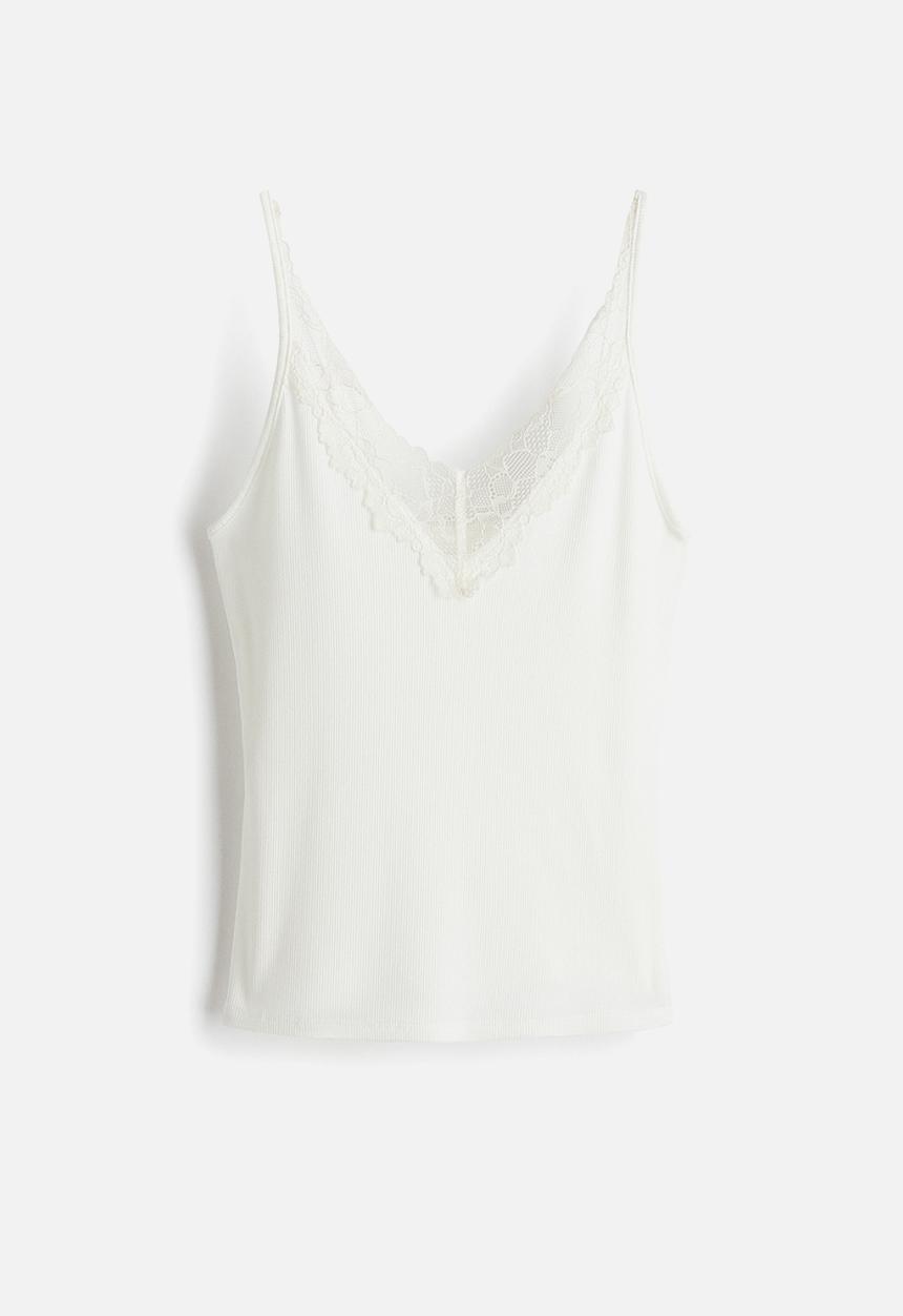 H&M - Lace-trimmed strappy top - white