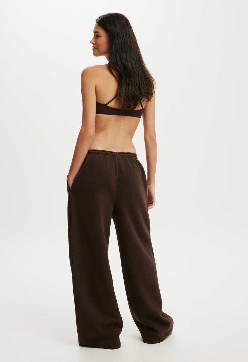 Cotton On - Plush Tie Waist Wide Leg Sweatpant - French Roast