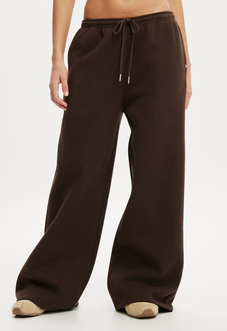 Cotton On - Plush Tie Waist Wide Leg Sweatpant - French Roast