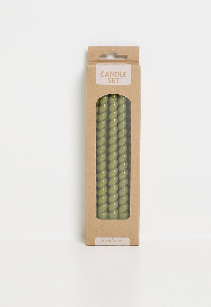 H&S - Twisted 20cm dinner candle set of 10 - Green