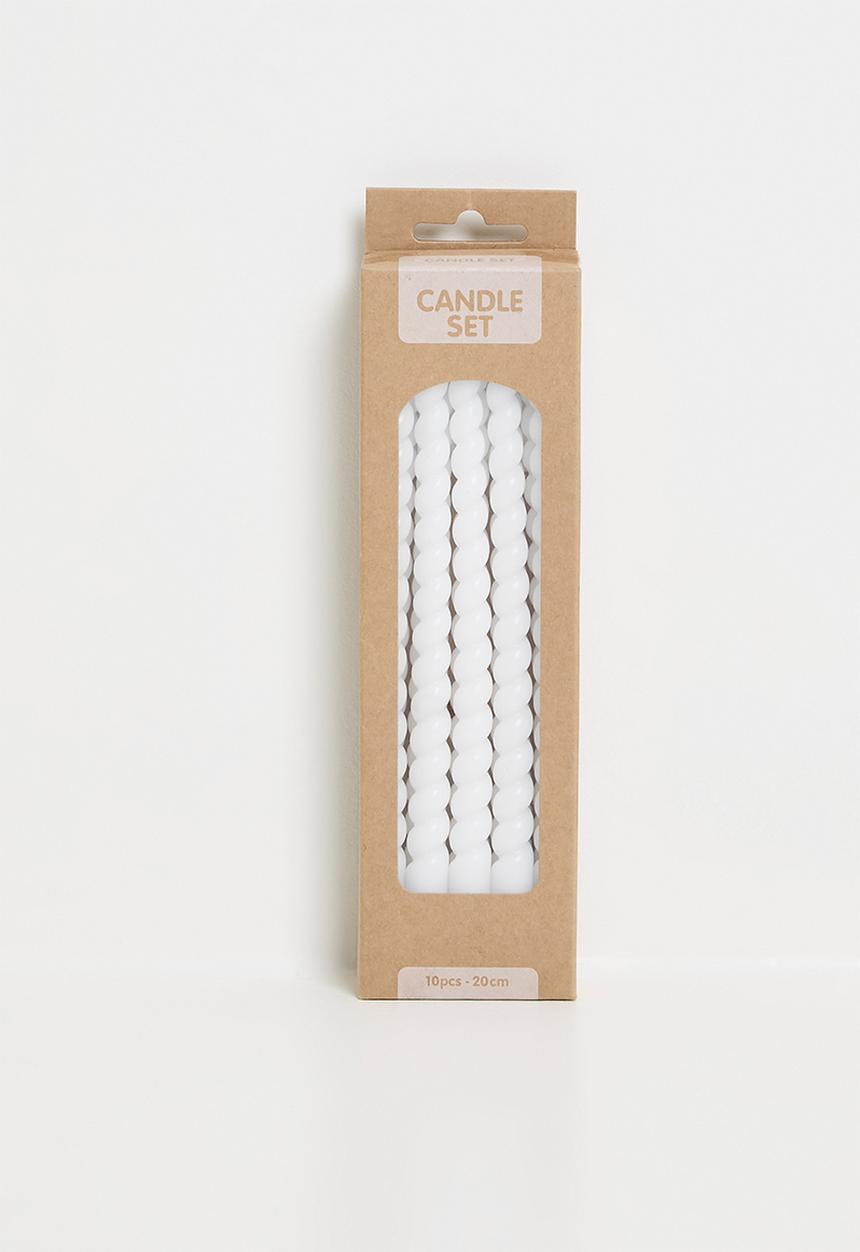 H&S - Twisted 20cm dinner candle set of 10 - White