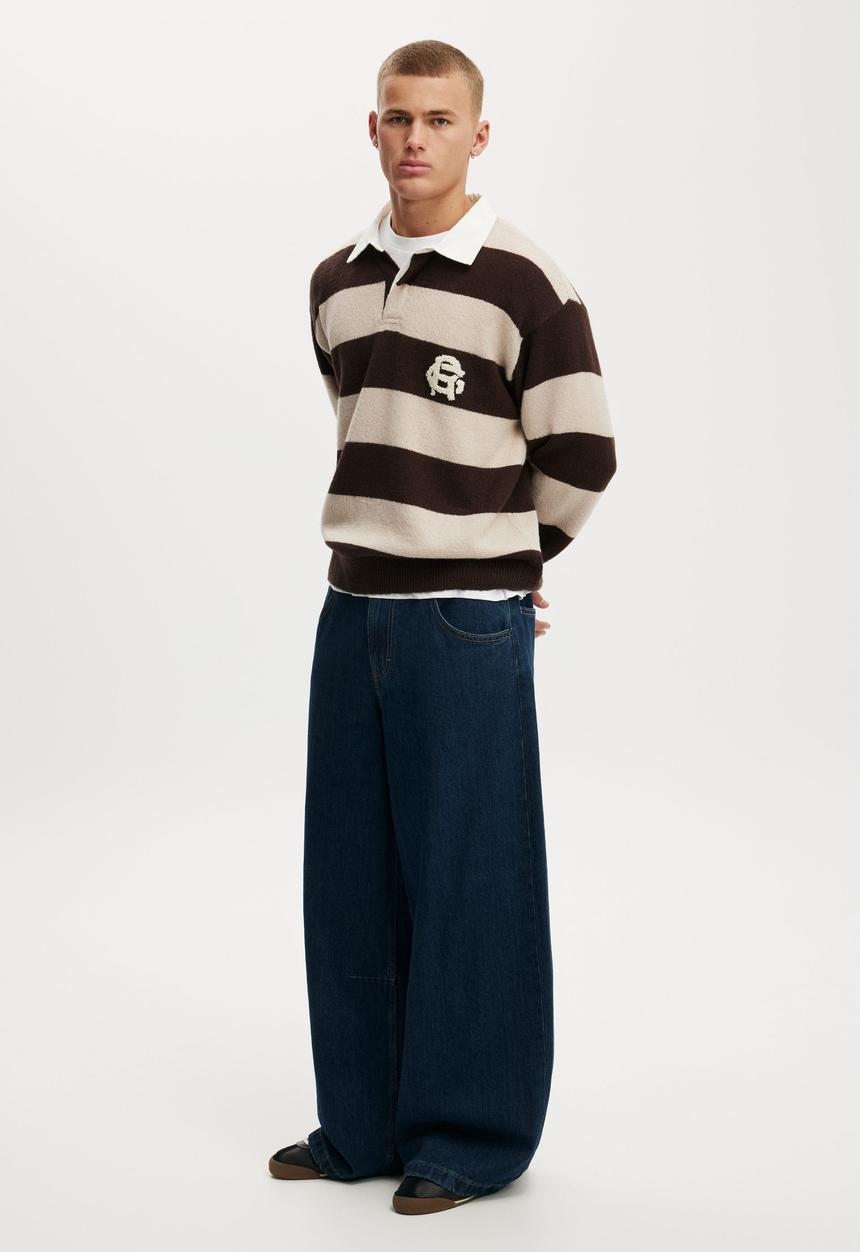 Cotton On - Boxy Rugby Polo - Mocha Bold Stripe