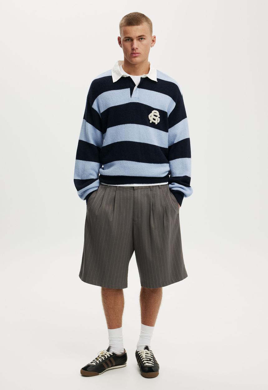 Cotton On - Boxy Rugby Polo - Navy Bold Stripe