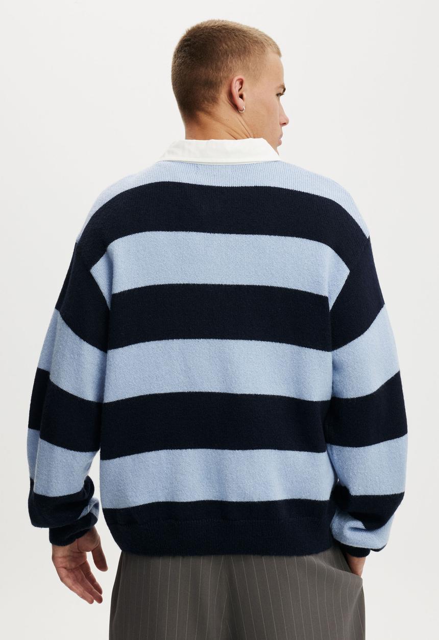 Cotton On - Boxy Rugby Polo - Navy Bold Stripe