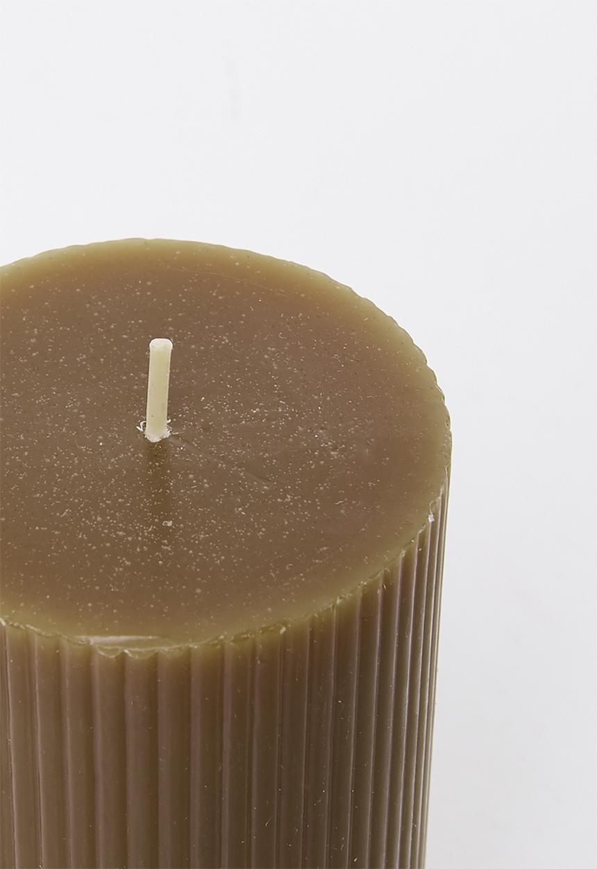 H&S - Roma Ribbed Pillar Candle - Mud