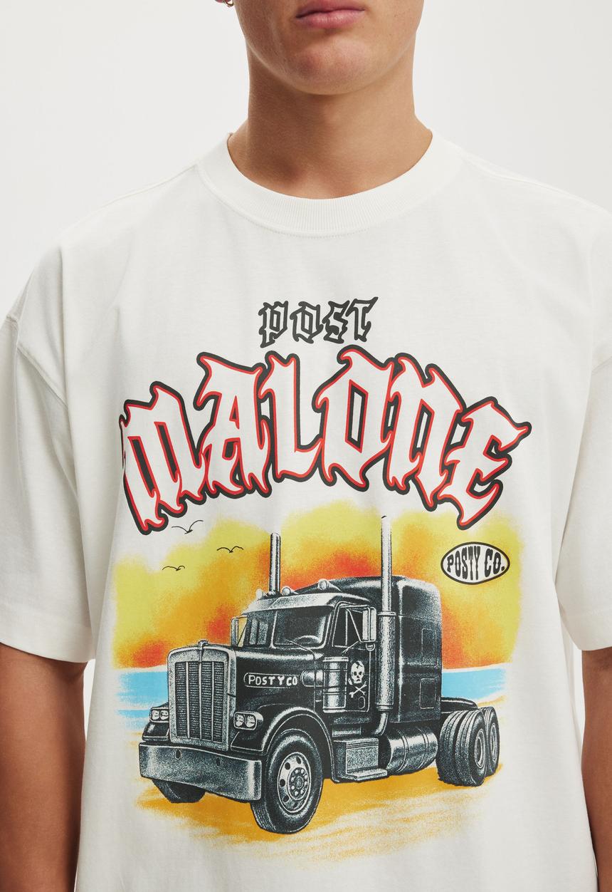 Cotton On - Box Fit Premium Music T-Shirt - Lcn Bra Vintage White/Post Malone - Truck