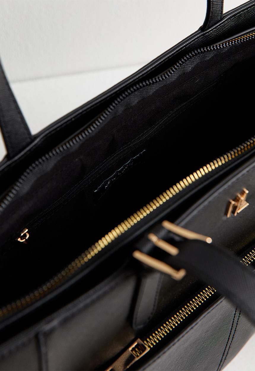 New Look - Saffiano Zip Pocket Tote Bag - Black