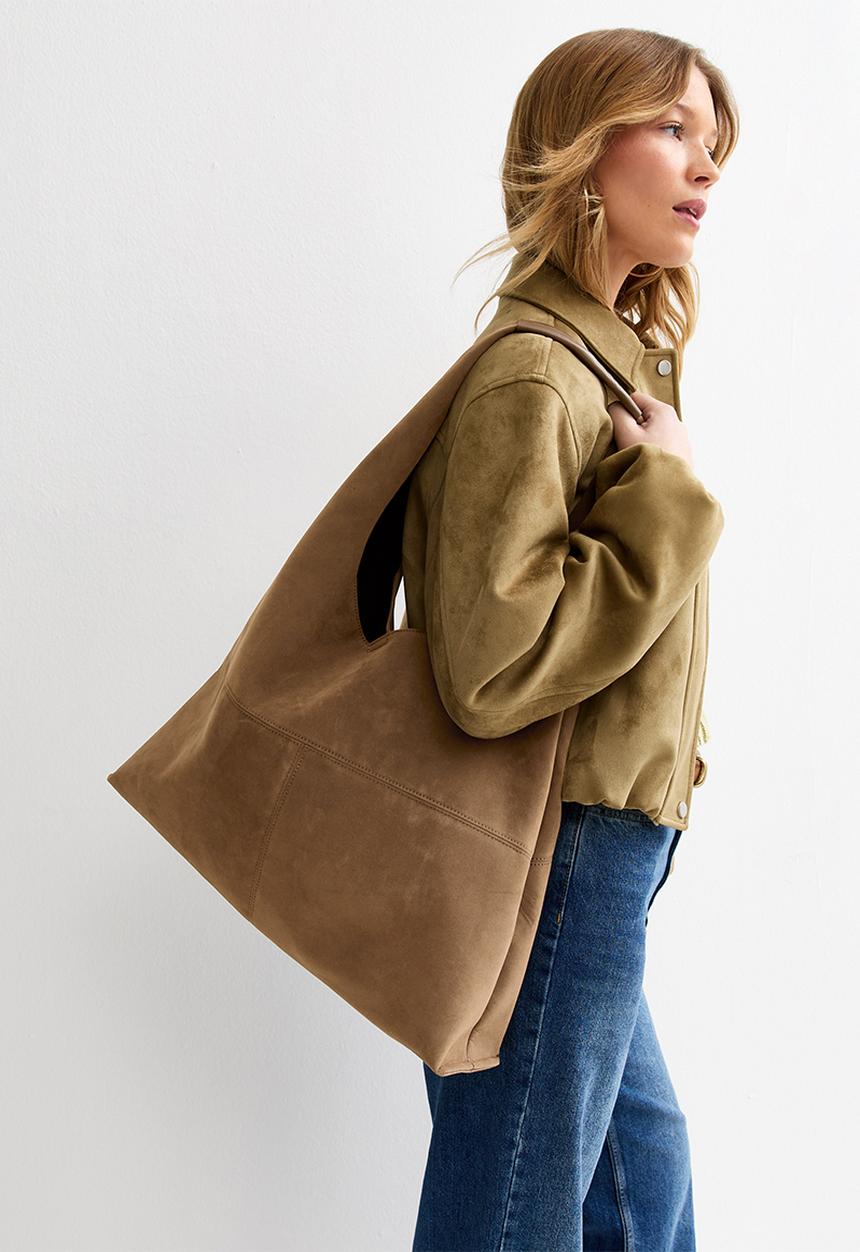 New Look - Osize Suky Suedette Panel Hobo Bag - Camel