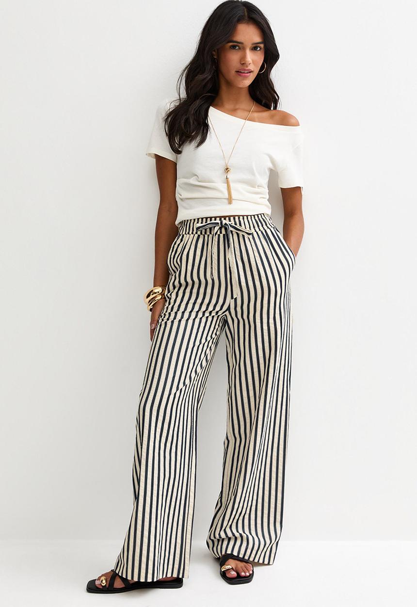 New Look - Stella seer stripe wide leg trousers - navy