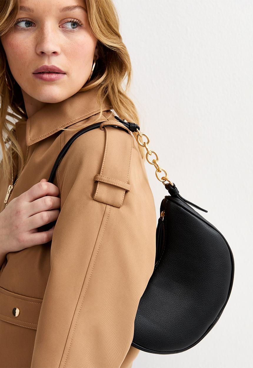 New Look - Chrissy Chain Suedette Mini Scoop  Bag-Black