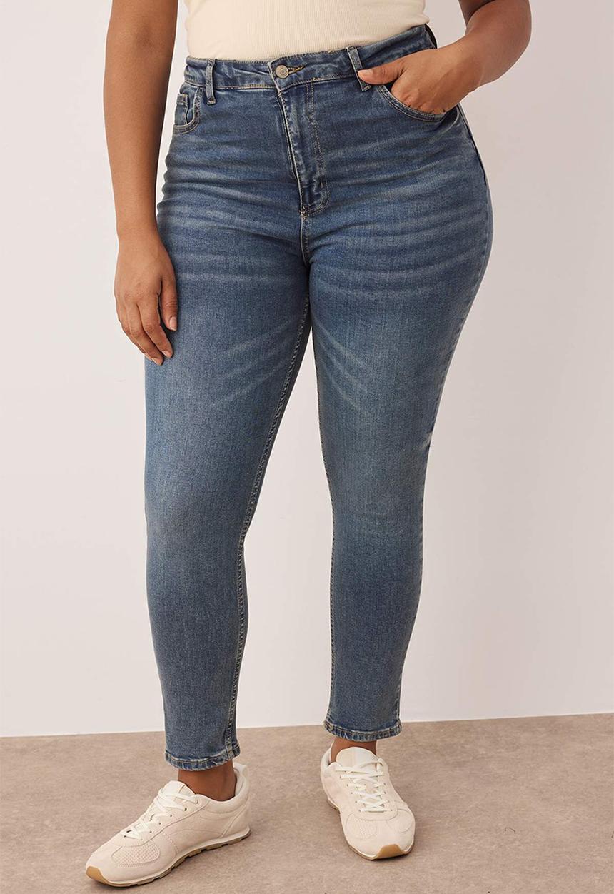 Trendyol - High Waist Stretchy Plus Size Skinny Jeans - Blue