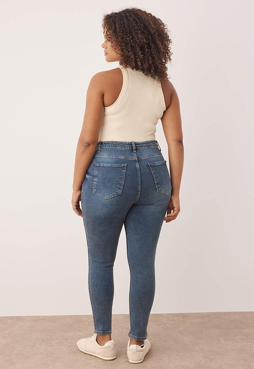 Trendyol - High Waist Stretchy Plus Size Skinny Jeans - Blue