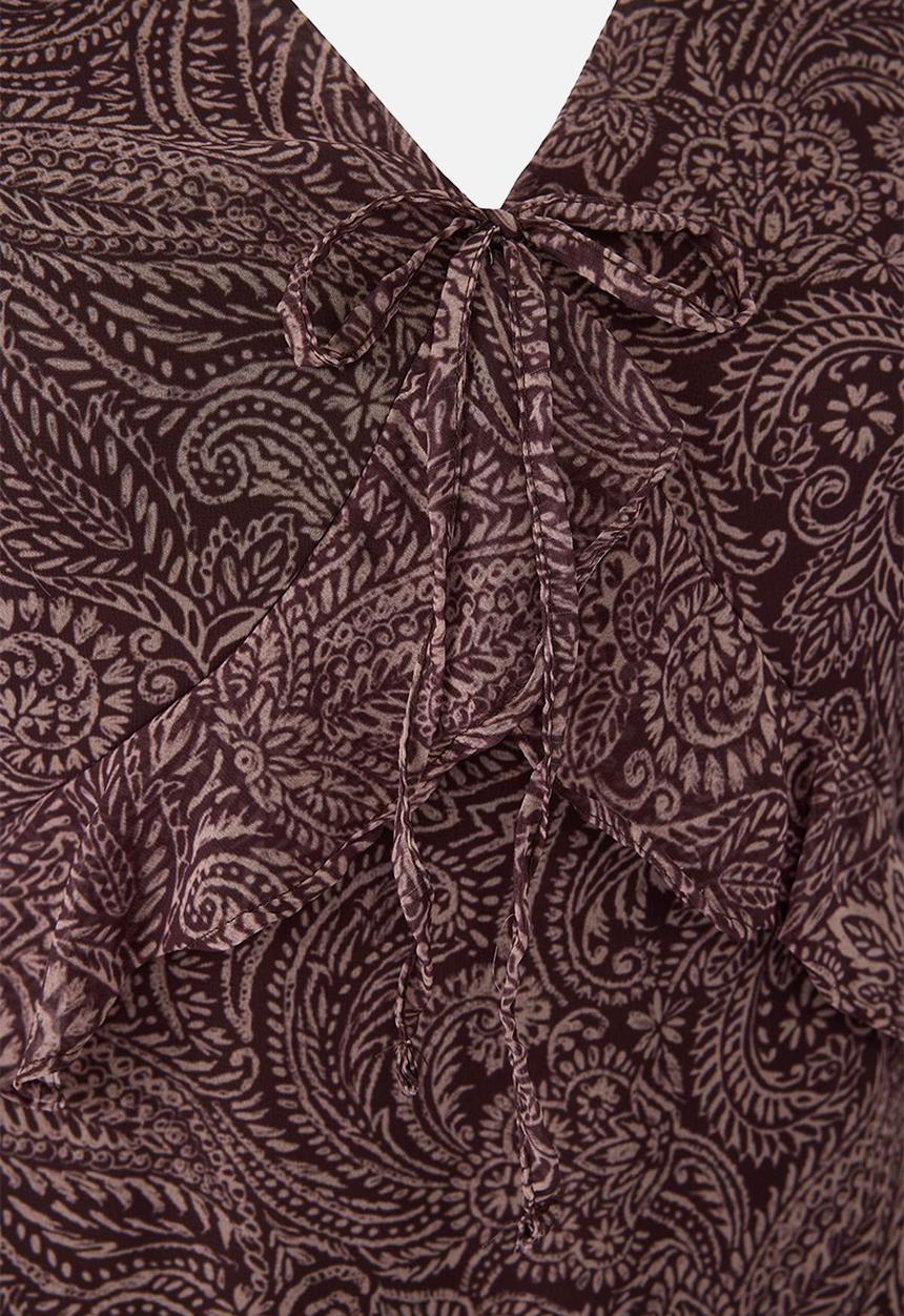Trendyol - Shawl Pattern Chiffon Midi Woven Plus Size Dress - brown