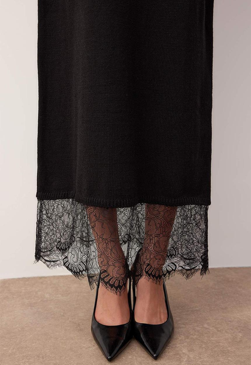 Trendyol - Lace Detailed Knitwear Dress - Black