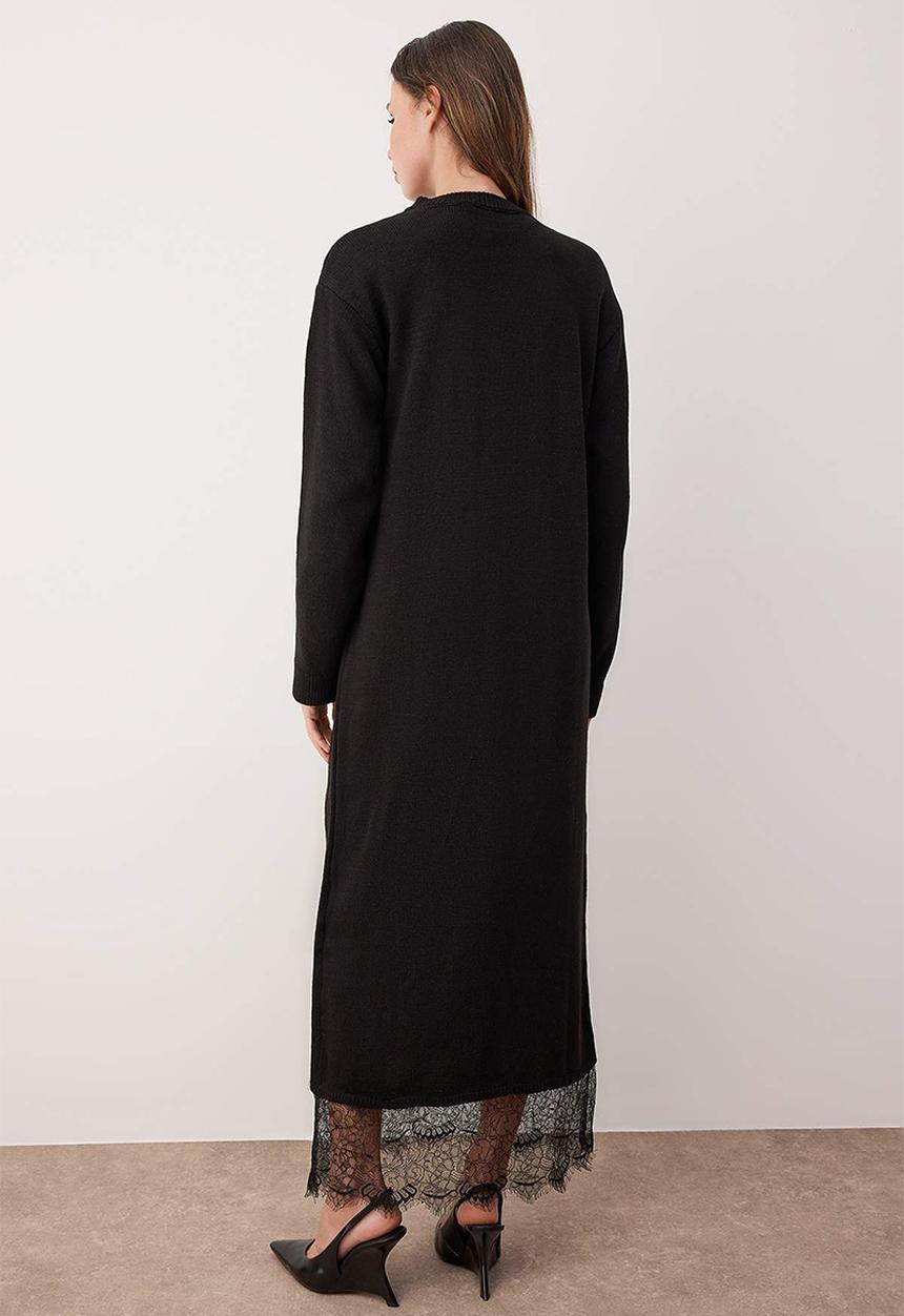Trendyol - Lace Detailed Knitwear Dress - Black