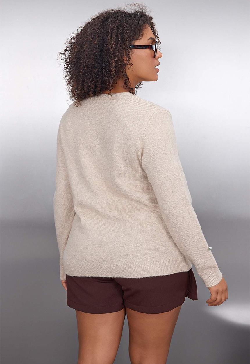 Trendyol - Rose Embroidered Crew Neck Knitwear Cardigan - Stone