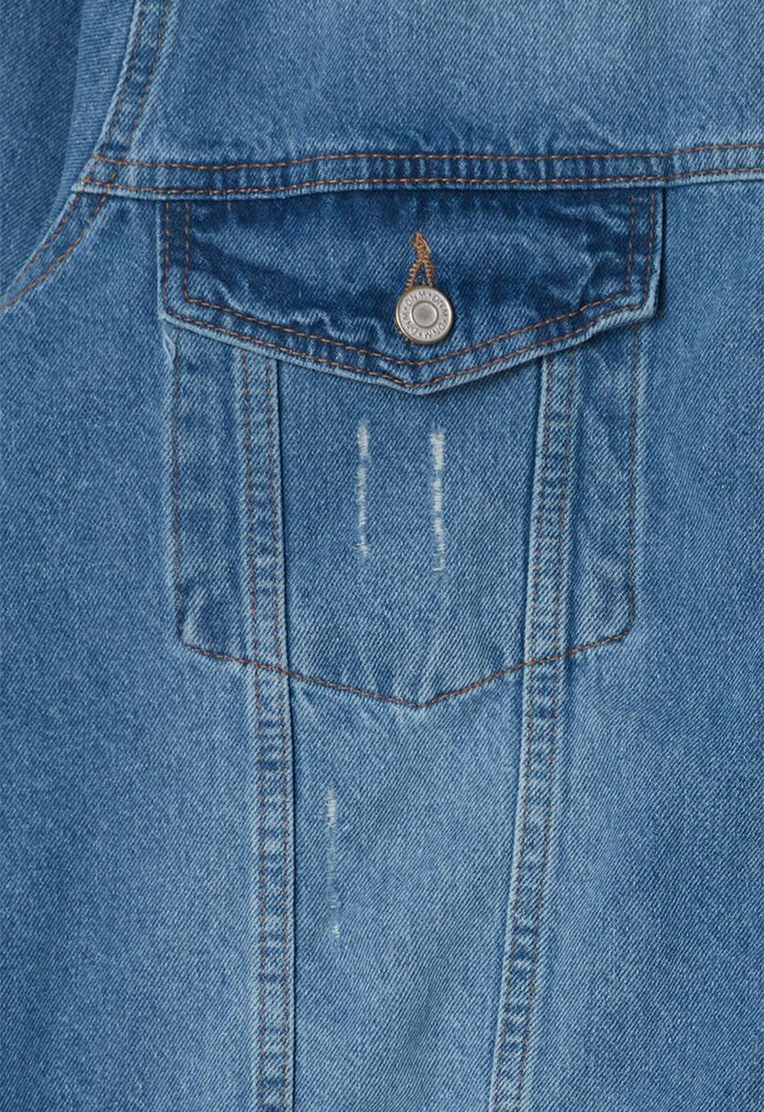 Trendyol - Plus Oversize/Loose Fit Pocket Detailed Denim Jacket - Blue
