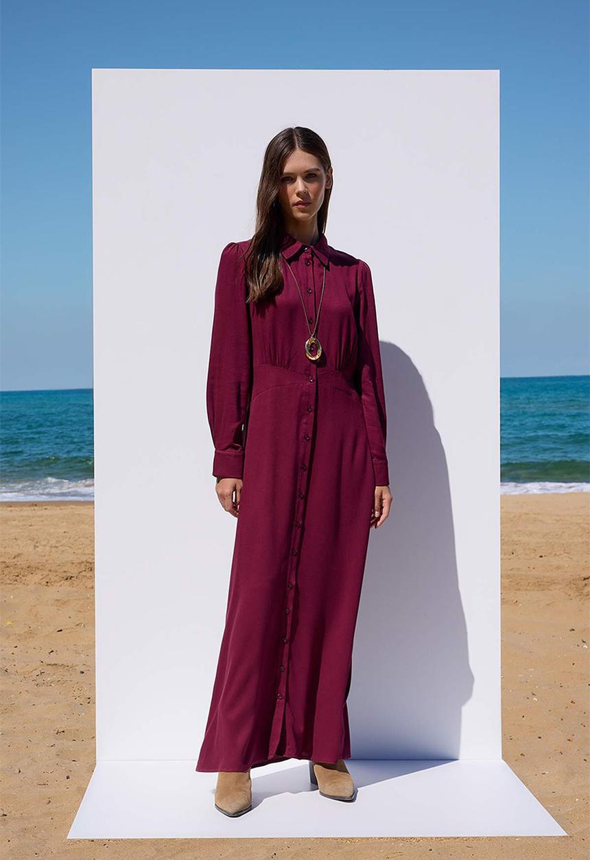 Trendyol - Waist Drawstring Detailed Dress - Plum