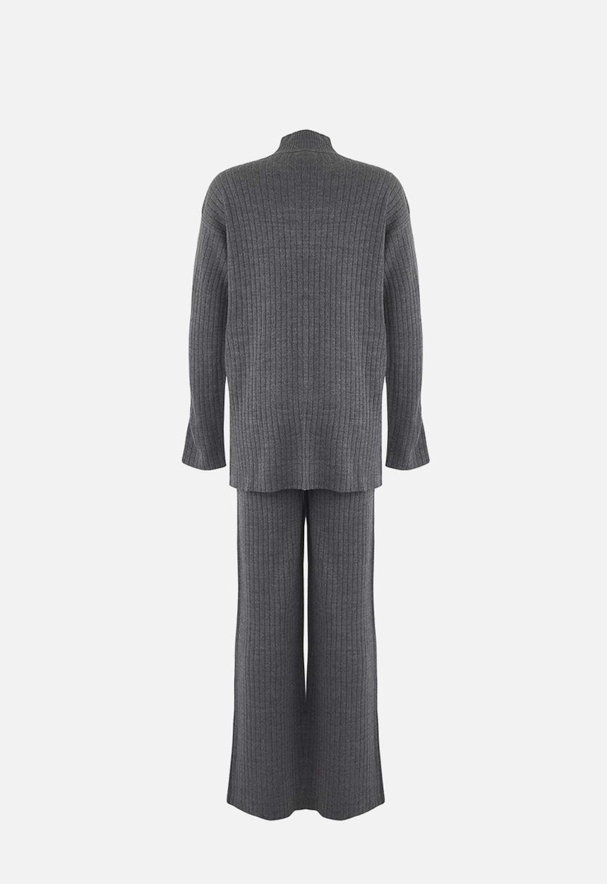 Trendyol - Gold Buttoned Knitwear Bottom & Top Set - Anthracite