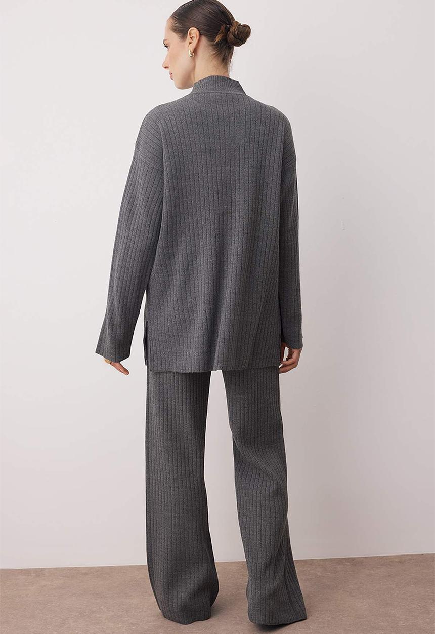 Trendyol - Gold Buttoned Knitwear Bottom & Top Set - Anthracite