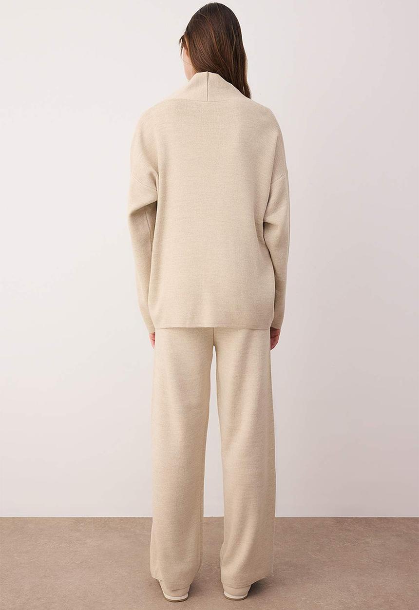 Trendyol - 3-Piece Cardigan Blouse Pants Knitwear Set - Beige