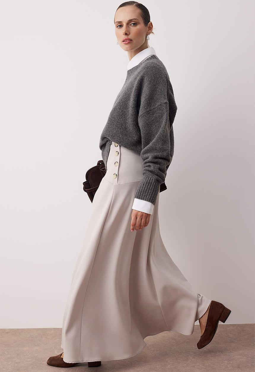 Trendyol - Side Button Detailed Woven Skirt - Beige