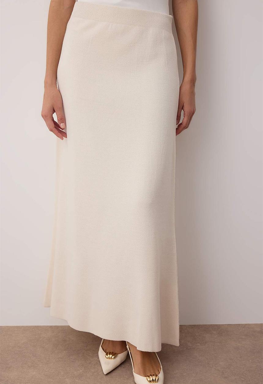 Trendyol - Gold Buttoned Knitwear Skirt Suit - Ecru