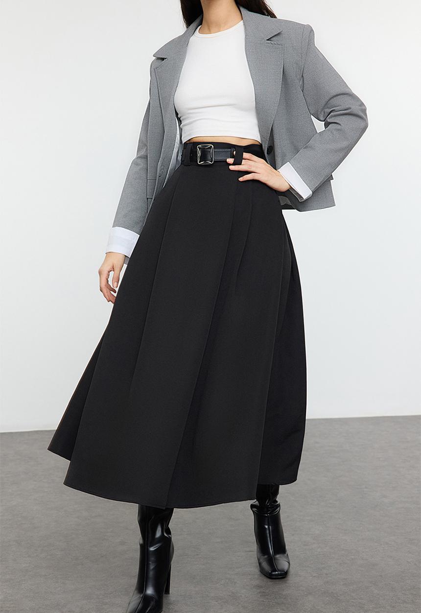 Trendyol - Pleated Maxi Length Woven Skirt - Black