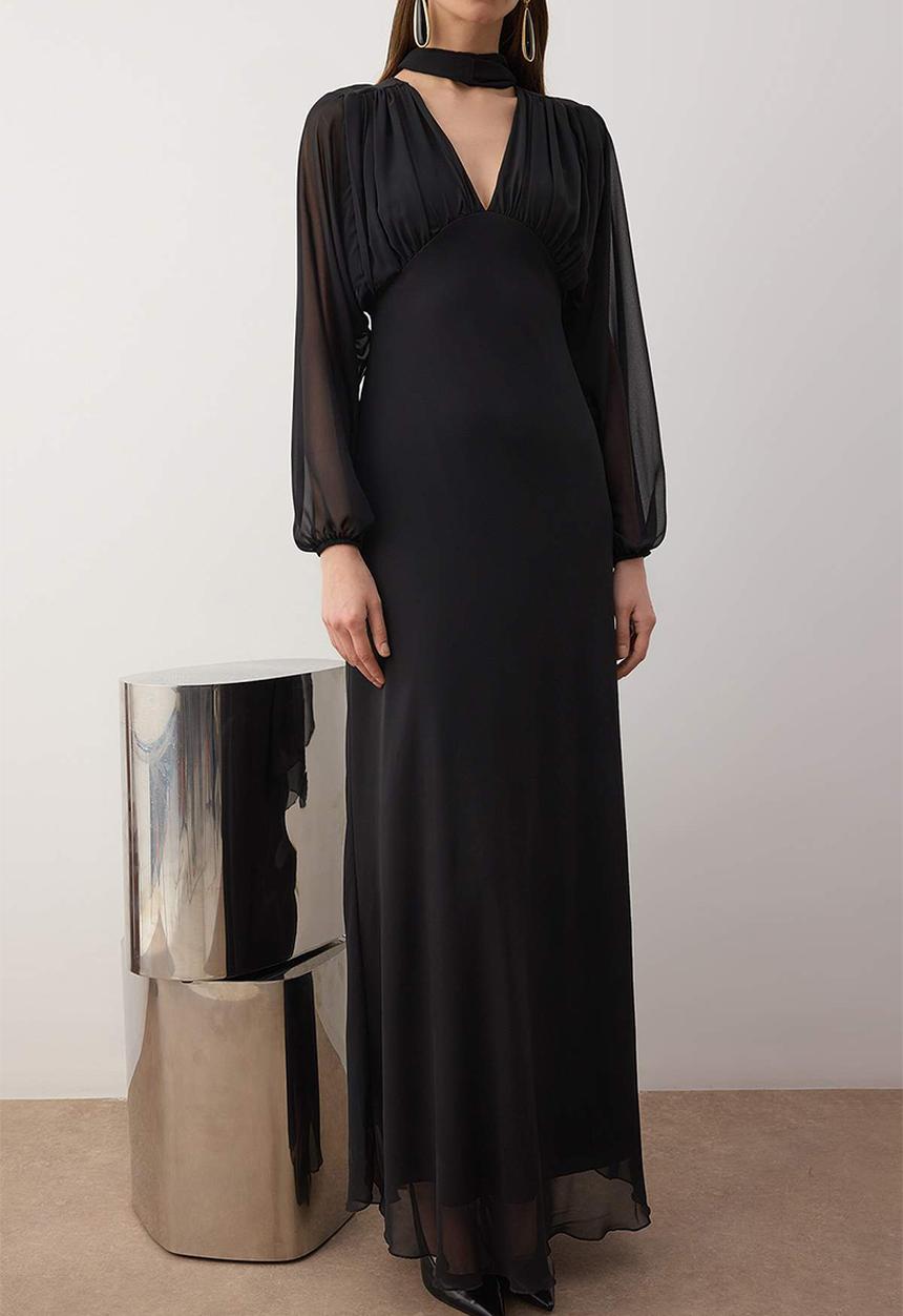 Trendyol - Shawl Detail Woven Chiffon Dress - Black