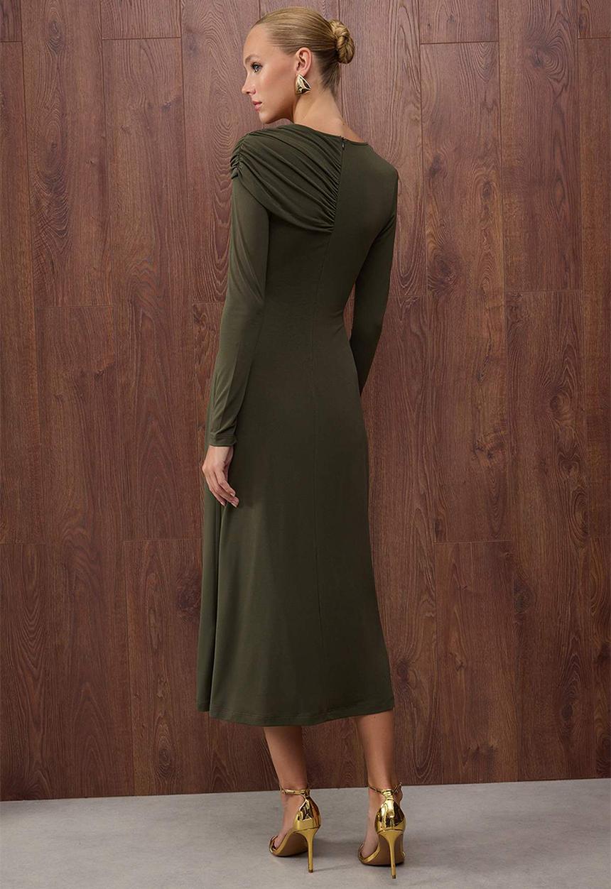 Trendyol - Accessory Detailed Knitted Dress - Khaki