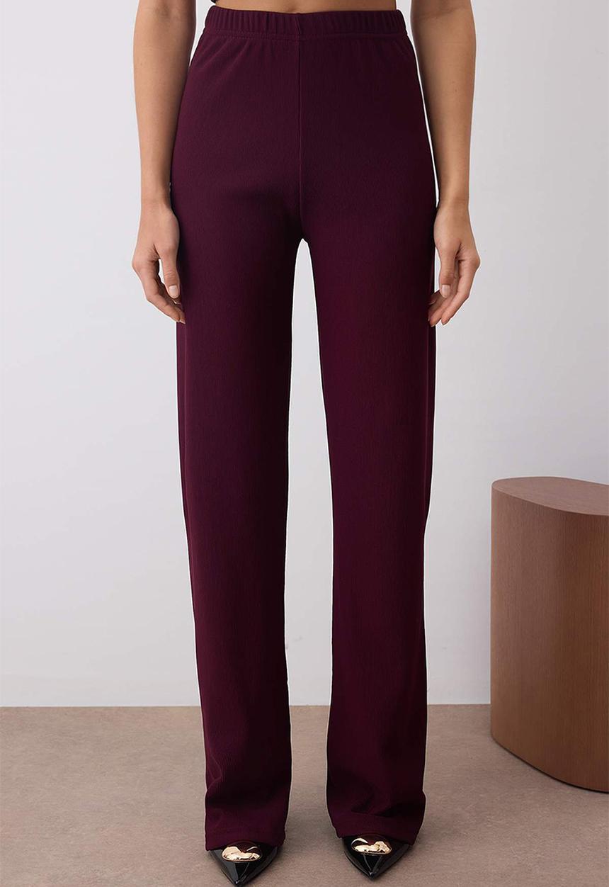Trendyol - Button Detailed Stretchy Knitted Bottom Top Set - Plum
