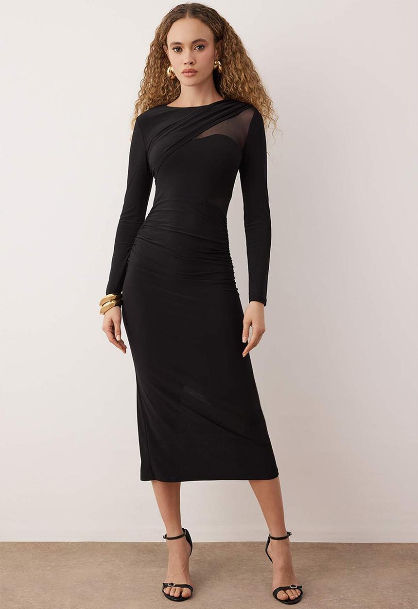 Trendyol - Bodycon Knitted Midi Lined Dress - Black