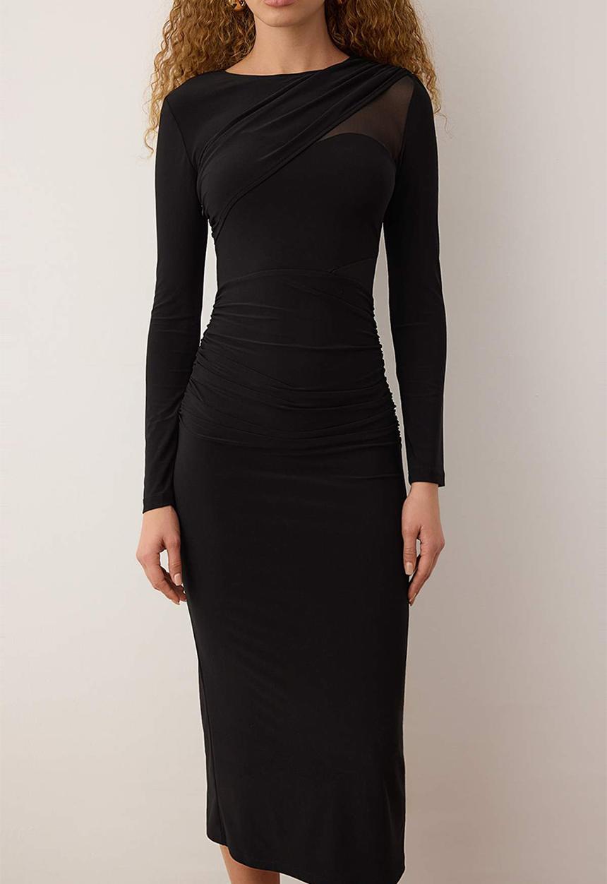 Trendyol - Bodycon Knitted Midi Lined Dress - Black