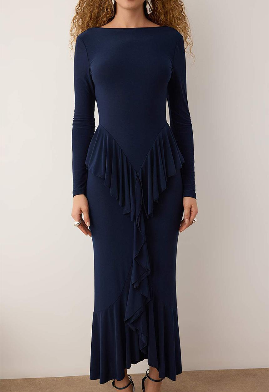 Trendyol - Plain Sandy Maxi Dress - Navy Blue