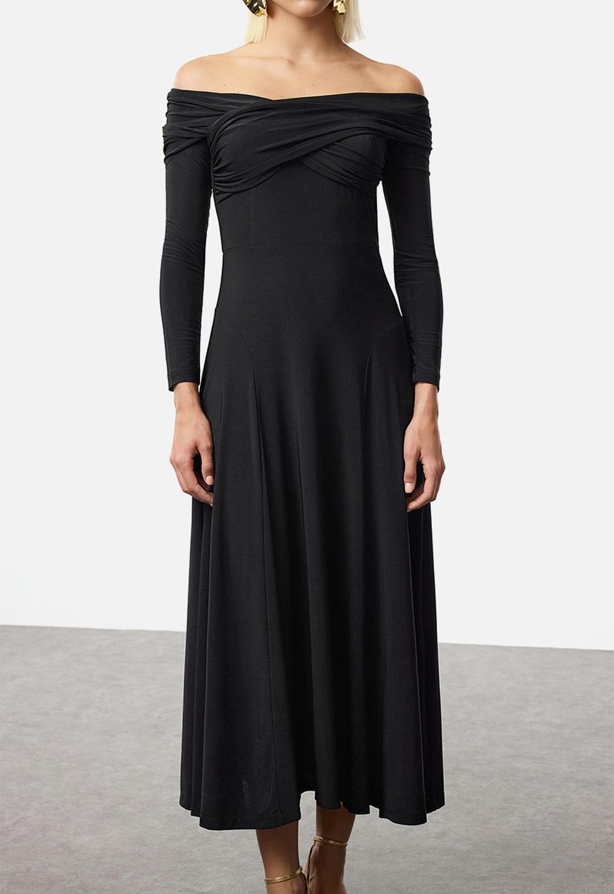 Trendyol - A-Line Knitted Evening Dress - Black