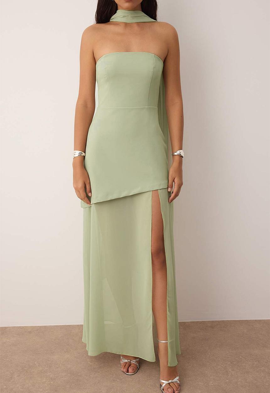 Trendyol - Shawl Detailed Woven Maxi Dress - Mint