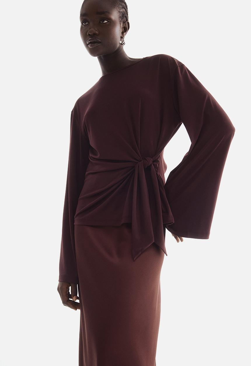 トップス CONSISTER VELOUR TIE TOP Tie-detail top - burgundy - 1310088001