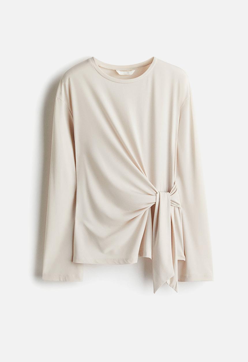 H&M - Tie-detail top - light beige